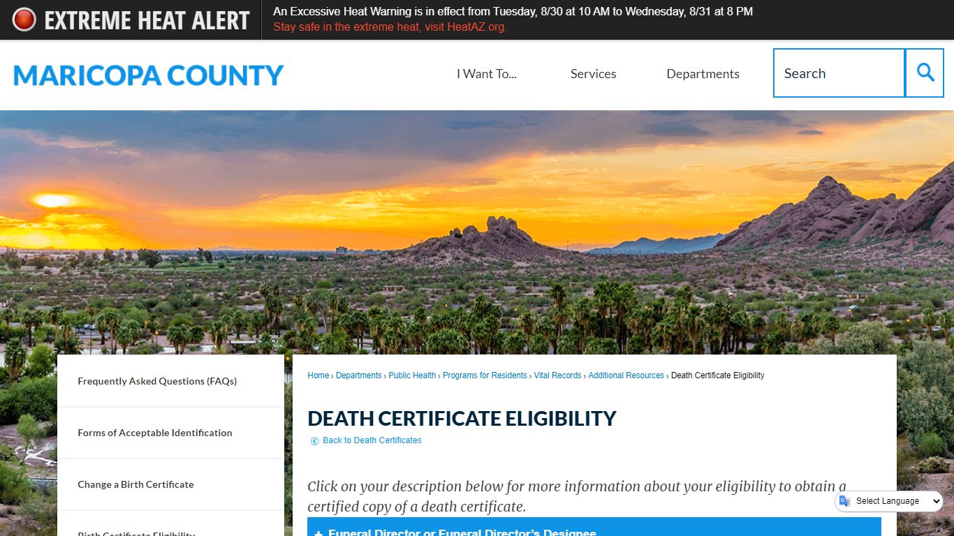 Death Certificate Eligibility | Maricopa County, AZ